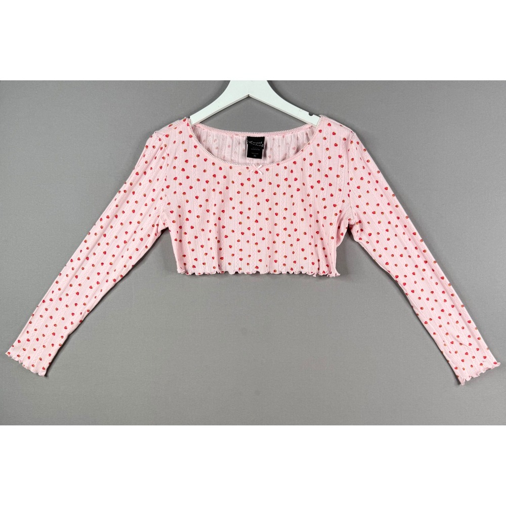 Sweet Society Hot Topic Crop Top Womens XL Pink Strawberry Pointelle Long Sleeve